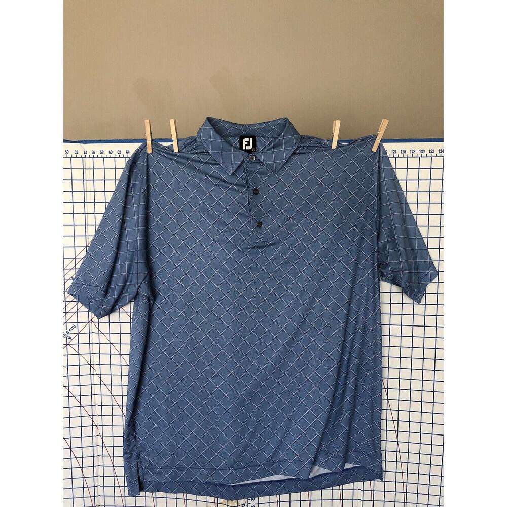Footjoy Golf Shirt Mens 2XL Polo "Blue Houndstooth" Custom Emblem